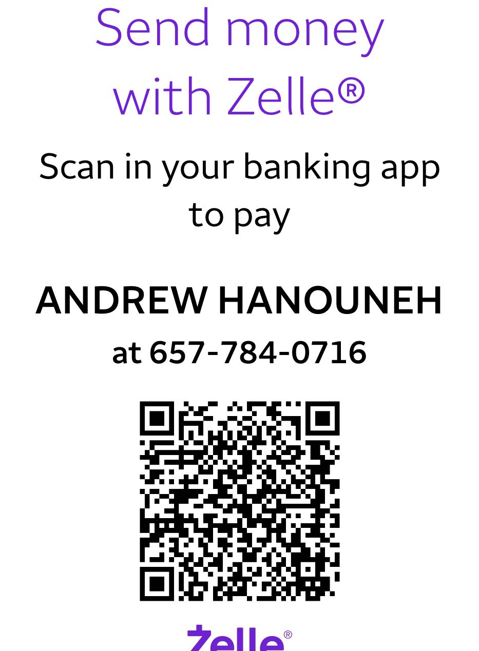 Zelle QR code for Andrew Hanouneh at 657-784-0716